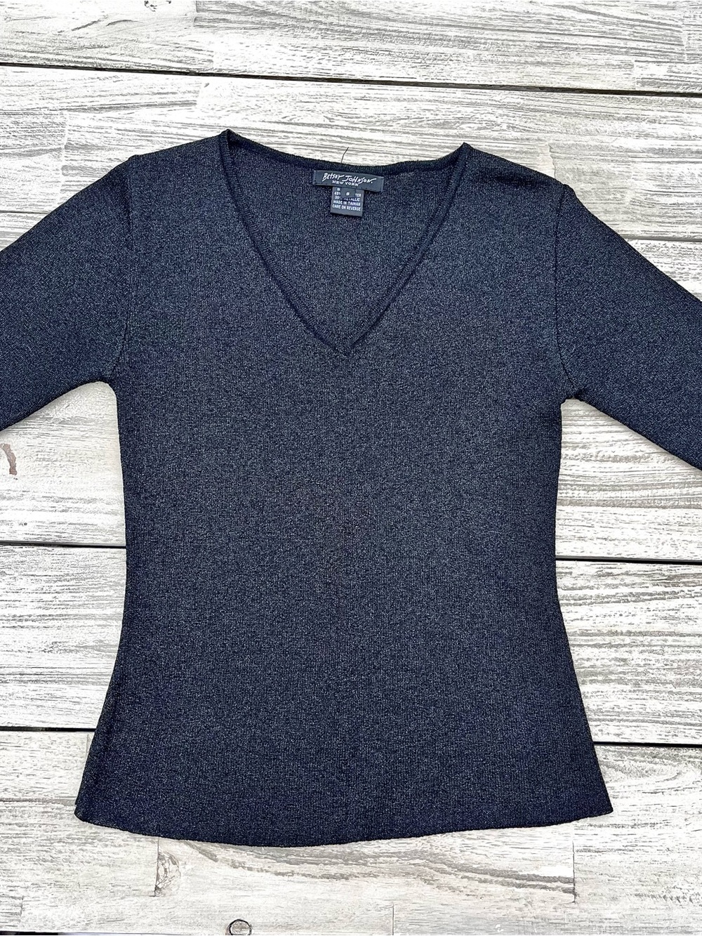 Vintage 90’s Betsey Johnson New York Metallic Black V-Neck Knit Top